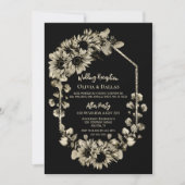 Sonnenblumen Schwarzes Hochzeitsempfang Einladung (Vorderseite)