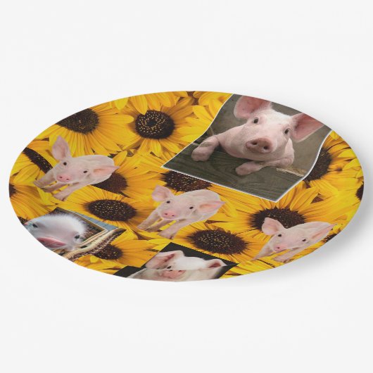 Sonnenblumen Schweine Papier Teller (Schrägansicht)