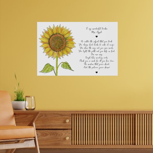 Sonnenblumen & Script-Wertungsgedicht für Lehrer Poster (Wohnzimmer 2)