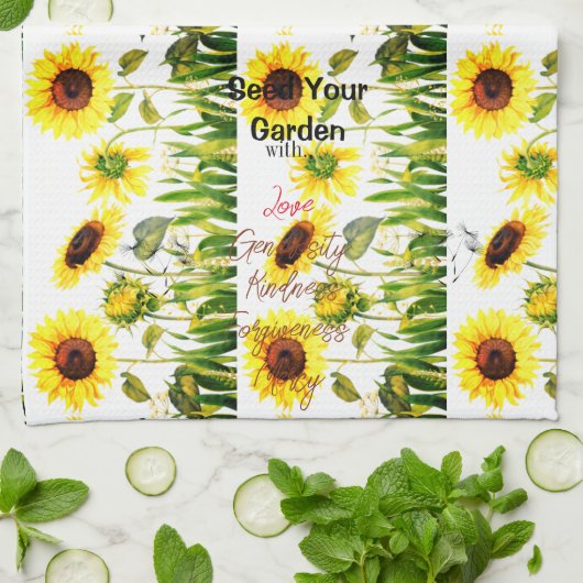 Sonnenblumen 'Seed Your Garden' Skriptwörter Geschirrtuch (Gefaltet)