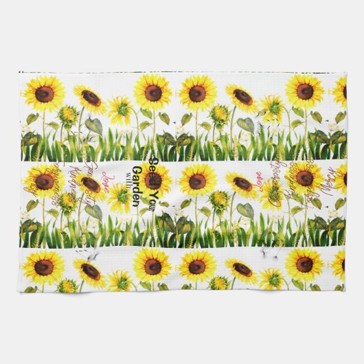 Sonnenblumen 'Seed Your Garden' Skriptwörter Geschirrtuch (Horizontal)