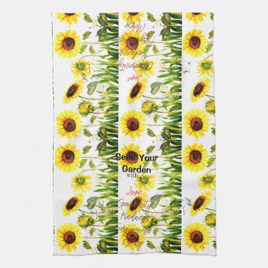 Sonnenblumen 'Seed Your Garden' Skriptwörter Geschirrtuch (Vertikal)