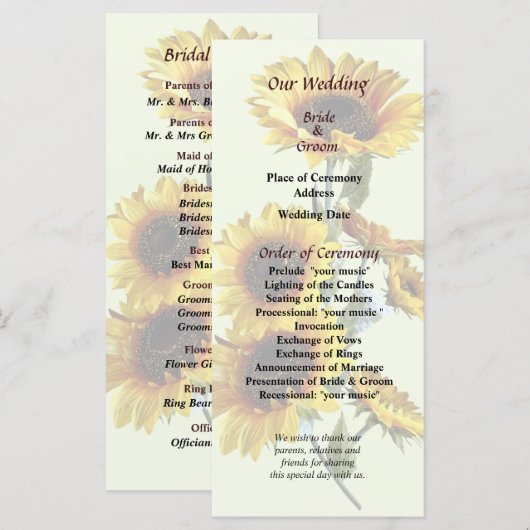 Sonnenblumen sehen Hochzeitsprogramm Programm (Vorne/Hinten)