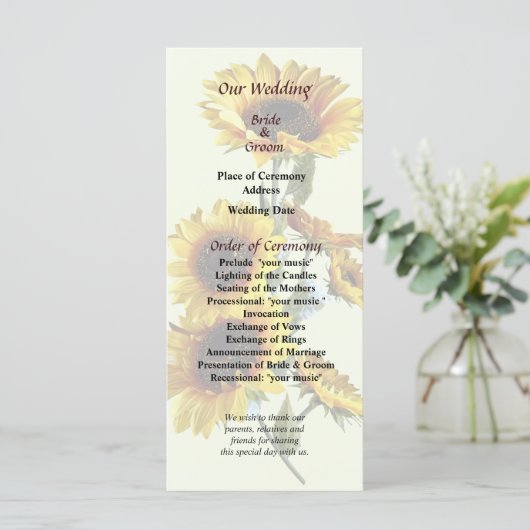 Sonnenblumen sehen Hochzeitsprogramm Programm (Stehend Vorderseite)