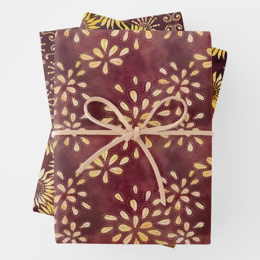 Sonnenblumen Shiny Batik Wrapping Paper Sheets Geschenkpapier Set (Beispiel)