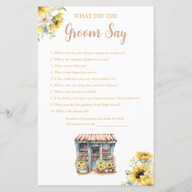 Sonnenblumen Sie ist vom Markt, was Groom sagt (Vorderseite)