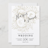 Sonnenblumen Sketch Rustic Kraftpapier Hochzeit Einladung (Vorderseite)