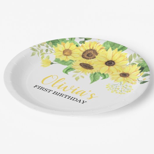 Sonnenblumen Sommer Erstgeburt Pappteller (Schrägansicht)