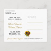Sonnenblumen Sommer rustikale Save the Date Hochze Ankündigungspostkarte (Rückseite)