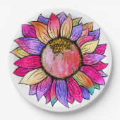 Sonnenblumen Sommerrosa und Lila Papierplatte Pappteller (Vorderseite)