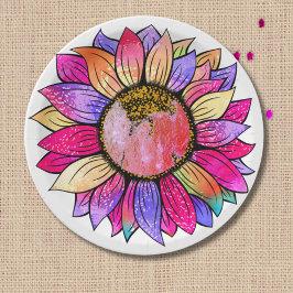 Sonnenblumen Sommerrosa und Lila Papierplatte Pappteller