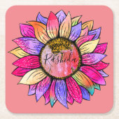 Sonnenblumen Sommerrosa und Lila Rechteckiger Pappuntersetzer (Vorderseite)