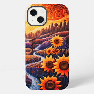 Sonnenblumen Sonnenaufgang Abstrakte Natur Illustr iPhone 13 Hülle