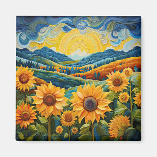 Sonnenblumen Sonnenaufgang Abstrakte Natur Illustr Magnet