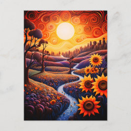 Sonnenblumen Sonnenaufgang Abstrakte Natur Illustr Postkarte