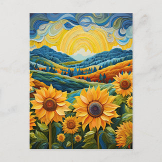 Sonnenblumen Sonnenaufgang Abstrakte Natur Illustr Postkarte