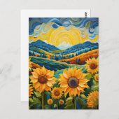 Sonnenblumen Sonnenaufgang Abstrakte Natur Illustr Postkarte (Vorne/Hinten)