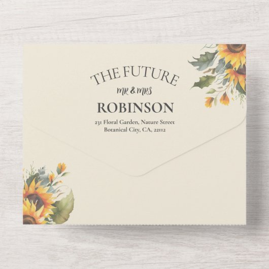 Sonnenblumen Sonnenblumen geometrische Hochzeit mi All In One Einladung (Rückseite)