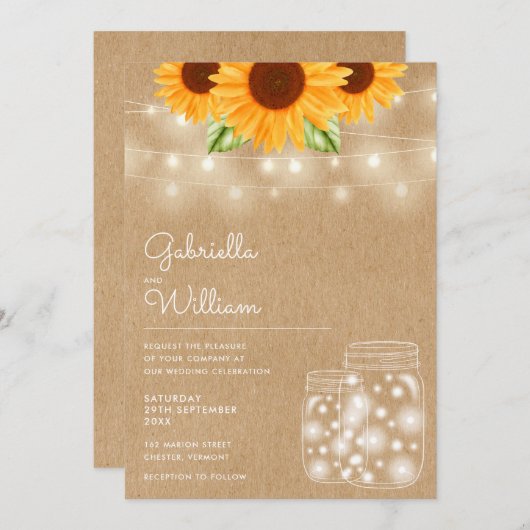 Sonnenblumen Sonnenblumen Mason Jars Rustikale Hoc Einladung (Vorne/Hinten)