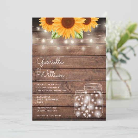 Sonnenblumen Sonnenblumen Mason Jars Rustikale Hoc Einladung (Stehend Vorderseite)