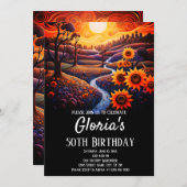 Sonnenblumen Sonnenuntergang 50. Geburtstagsparty Einladung (Vorne/Hinten)