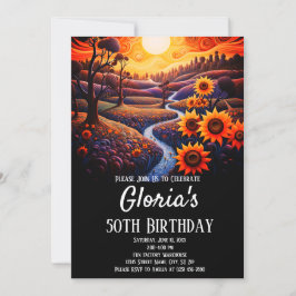 Sonnenblumen Sonnenuntergang 50. Geburtstagsparty Einladung