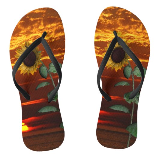 Sonnenblumen Sonnenuntergang Flip Flops Badesandalen (Fußbett)