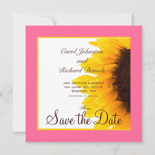 Sonnenblumen speichern Datumskarten in rosa Gelb Save The Date (Vorderseite)