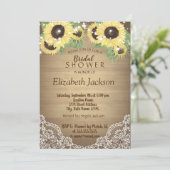 Sonnenblumen, Spitzen, Holz, Brautparty mit String Einladung (Stehend Vorderseite)
