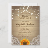 Sonnenblumen, Spitzen, Holz Rustikales Brautparty Einladung (Vorderseite)