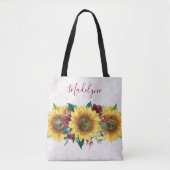 Sonnenblumen Spitzen Wasserfarbe Burgund Blumen Tasche (Vorderseite)