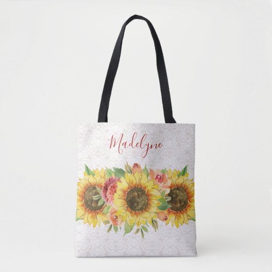 Sonnenblumen Spitzen Wasserfarbenflora Tasche (Vorderseite)