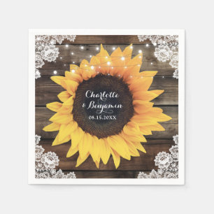 Sonnenblumen Stall Holz Spitzen Lichter Hochzeit Serviette