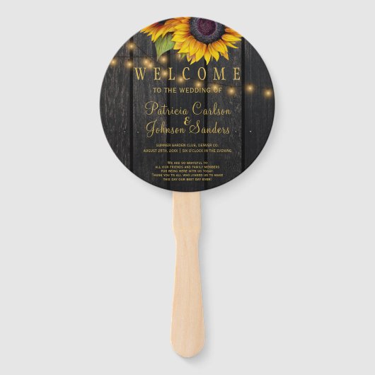 Sonnenblumen Stallholz Gold Drehbuch Hochzeitsfeie Fächer (Vorderseite)