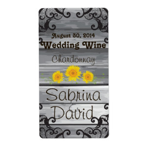 Sonnenblumen Stallholz-Sammlung Hochzeitsweinlabel