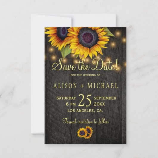 Sonnenblumen Stallholz Save the Date Hochzeit (Vorderseite)