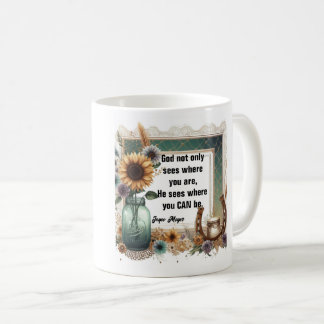Sonnenblumen-Stiefel-Tasse, "Gott sieht, wo du sei Kaffeetasse