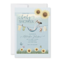Sonnenblumen-Storch-Baby- Boy-Shower-Einladung