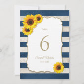 Sonnenblumen Streifen Navy Blue Wedding Tischnumme Einladung (Rückseite)