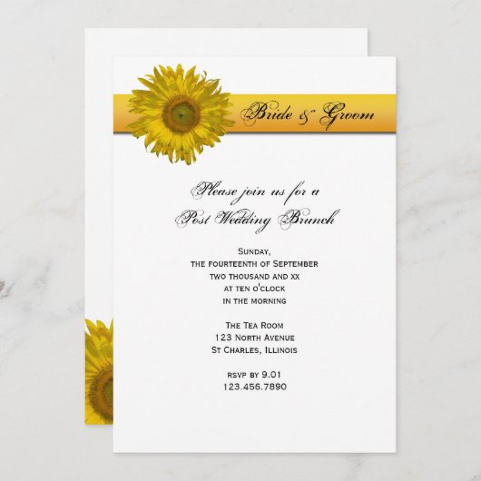 Sonnenblumen Streifen Post Hochzeitsfeier Einladung (Vorne/Hinten)