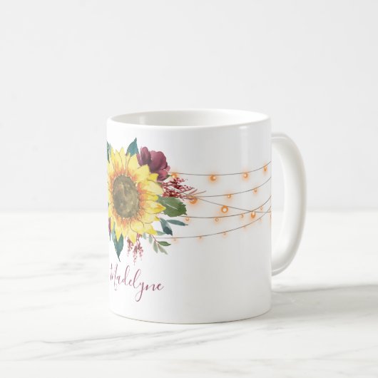 Sonnenblumen-String-Lichter Blumenmonogramm Kaffeetasse (VorderseiteRechts)