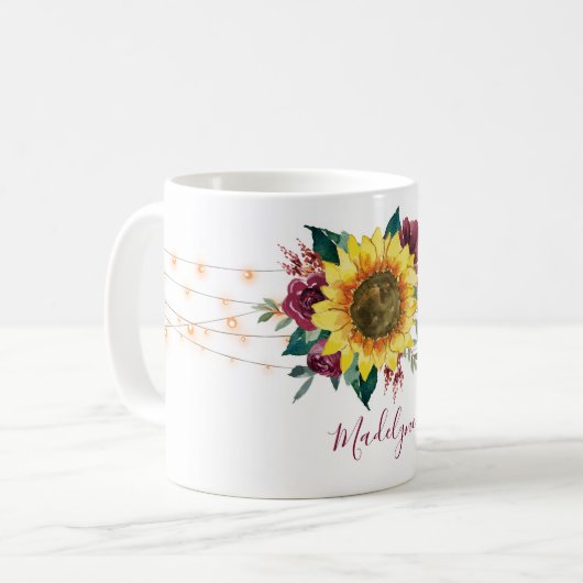 Sonnenblumen-String-Lichter Blumenmonogramm Kaffeetasse (Vorderseite Links)