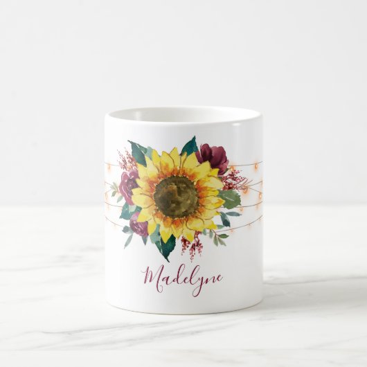 Sonnenblumen-String-Lichter Blumenmonogramm Kaffeetasse (Mittel)