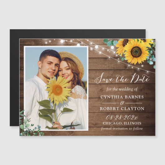 Sonnenblumen String-Lichter Speichern Sie das Datu Magnetkarte (Vorne/Hinten)