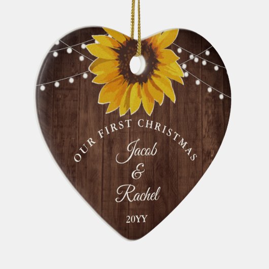Sonnenblumen String Light Rustic Unser erstes Weih Keramik Ornament (Rechts)