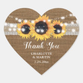 Sonnenblumen-String Lights Burlap Lace Hochzeit Herz-Aufkleber (Vorderseite)