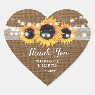 Sonnenblumen-String Lights Burlap Lace Hochzeit Herz-Aufkleber
