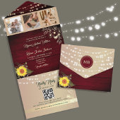 Sonnenblumen String Lights Hochzeitsstift QR Code All In One Einladung