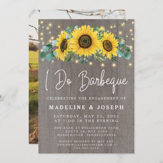 Sonnenblumen String Lights Ich mache GRILLEN Engag Einladung (Vorne/Hinten)