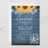 Sonnenblumen String Lights Mason Jars Blue Wedding Einladung (Vorderseite)